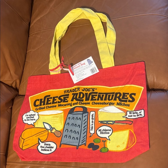 NWT 🏷️ Trader Joe's Cheese Experience Tote Bag - Red & Yellow - Picture 2 of 3